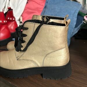 Gold Ankle Boots with Black Laces